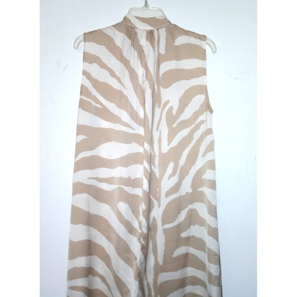 H & M Dress Maxi Sleeveless Zebra Stripe -Covered Buttons Kaftan Satin Feel sz S - Picture 2 of 11